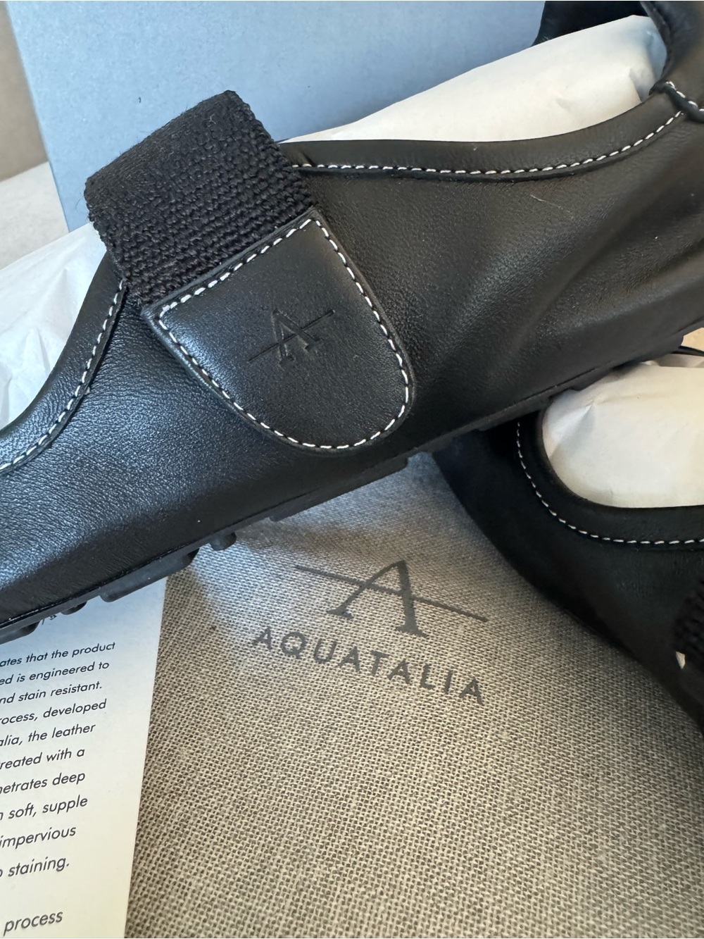 Aquatalia Black Italian Leather Quero Mary Jane Flats Sz 8 - Picture 7 of 14